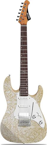 جيتار كهربائي ذو جسم صلب من WestCreek JX-20، التقاطات HSS مع ملف منفصل، رقبة خشب القيقب المحمص، حنق نهاية مستديرة، صواميل عظمية، لوحة فريتس من خشب الورد، جسم الماهوجني (أبيض فيكتوري) in Kuwait