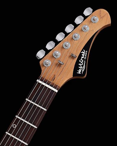 جيتار كهربائي ذو جسم صلب من WestCreek JX-20، التقاطات HSS مع ملف منفصل، رقبة خشب القيقب المحمص، حنق نهاية مستديرة، صواميل عظمية، لوحة فريتس من خشب الورد، جسم الماهوجني (أبيض فيكتوري) in Kuwait