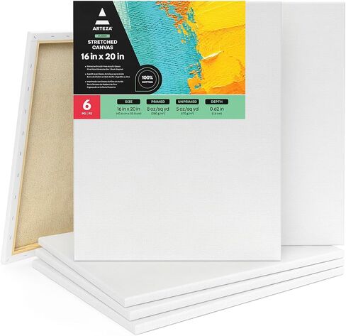 Arteza Paint Canvases for Painting, Pack of 12, 8 x 8 Inches, Square White Stretched Canvas Bulk, 100% Cotton, 8 oz Gesso-Primed, Art Supplies for Adults and Teens, Acrylic Pouring and Oil Painting in Kuwait