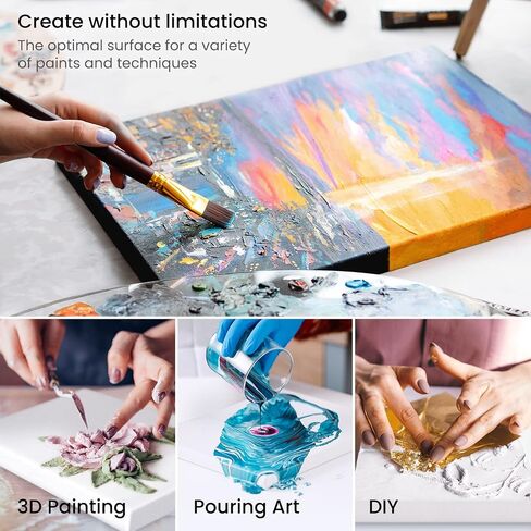Arteza Paint Canvases for Painting, Pack of 12, 8 x 8 Inches, Square White Stretched Canvas Bulk, 100% Cotton, 8 oz Gesso-Primed, Art Supplies for Adults and Teens, Acrylic Pouring and Oil Painting in Kuwait