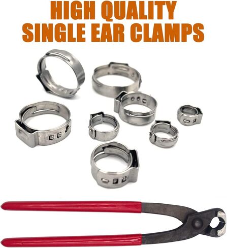 ISPINNER 80 قطعة من مشابك خرطوم الأذن الواحدة مع كماشة، 304 من الفولاذ المقاوم للصدأ 5.8-23.5 مم مجموعة متنوعة من مشابك خرطوم تجعيد لتأمين خراطيم الأنابيب واستخدام السيارات 1/4 بوصة - 15/16 بوصة in Kuwait