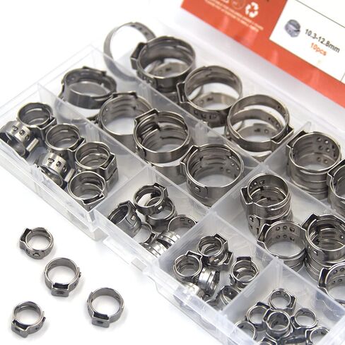 ISPINNER 80 قطعة من مشابك خرطوم الأذن الواحدة مع كماشة، 304 من الفولاذ المقاوم للصدأ 5.8-23.5 مم مجموعة متنوعة من مشابك خرطوم تجعيد لتأمين خراطيم الأنابيب واستخدام السيارات 1/4 بوصة - 15/16 بوصة in Kuwait