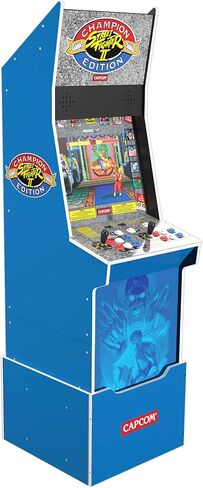 آلة Arcade1Up Street Fighter II Champion Edition Big Blue Cabinet Style Arcade مع 12 لعبة، وتشغيل بدون عملة معدنية، وشاشة مضيئة، وواي فاي، ومقعد in Kuwait