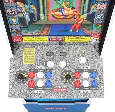 آلة Arcade1Up Street Fighter II Champion Edition Big Blue Cabinet Style Arcade مع 12 لعبة، وتشغيل بدون عملة معدنية، وشاشة مضيئة، وواي فاي، ومقعد in Kuwait