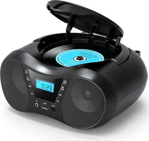 Boombox Portable CD Players for Home with Bluetooth, FM Radio and Boom Box Combo, Stereo Sound, AC/Battery Powered, CD-R/RW/WMA and MP3 Compatible, Support AUX/USB/Headphone, Sleep Timer, Repeatable in Saudi Arabia
