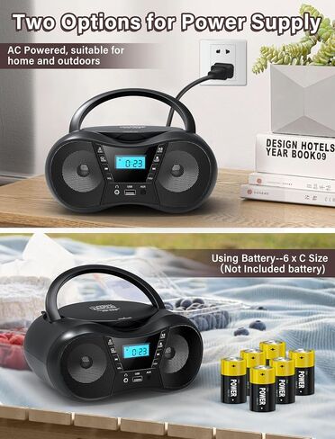 Boombox Portable CD Players for Home with Bluetooth, FM Radio and Boom Box Combo, Stereo Sound, AC/Battery Powered, CD-R/RW/WMA and MP3 Compatible, Support AUX/USB/Headphone, Sleep Timer, Repeatable in Saudi Arabia