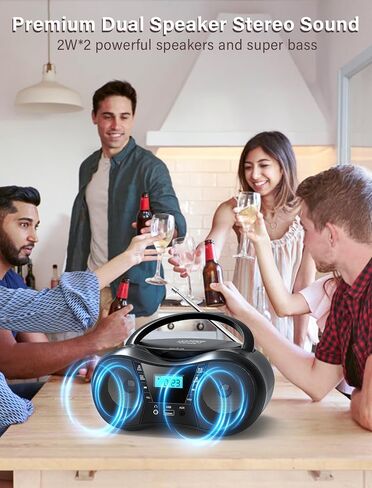 Boombox Portable CD Players for Home with Bluetooth, FM Radio and Boom Box Combo, Stereo Sound, AC/Battery Powered, CD-R/RW/WMA and MP3 Compatible, Support AUX/USB/Headphone, Sleep Timer, Repeatable in Saudi Arabia