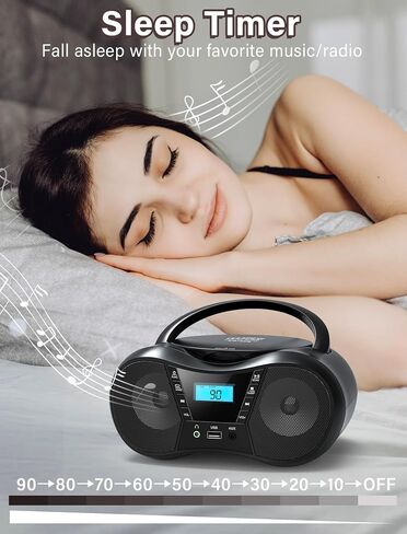 Boombox Portable CD Players for Home with Bluetooth, FM Radio and Boom Box Combo, Stereo Sound, AC/Battery Powered, CD-R/RW/WMA and MP3 Compatible, Support AUX/USB/Headphone, Sleep Timer, Repeatable in Saudi Arabia