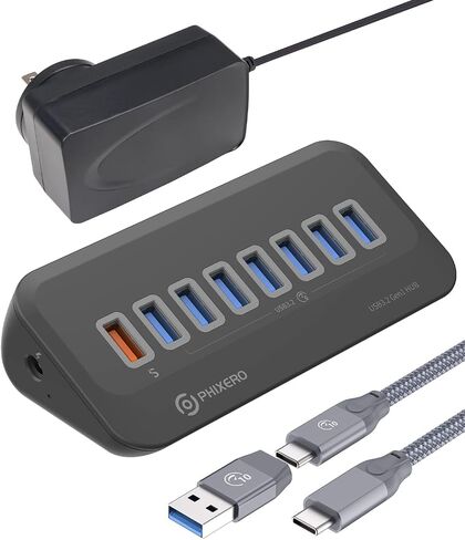 محور USB 3.0 من PHIXERO، محور منفذ USB بسرعة 5 جيجابت في الثانية مع كابل زاوية يمين USB A إلى C بطول 3.3 قدم، موزع USB محمول، محور USB للكمبيوتر المحمول، الكمبيوتر الشخصي، iMac، MacBook، Playstation، Xbox (8 منافذ (7 * USB-A، 1 * الشحن) 0.5 م) in Saudi Arabia