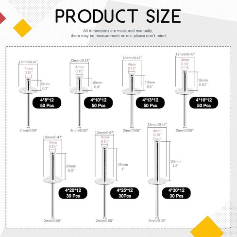 Hilitchi 60Pcs 3/16" x 1/2"- M4.8 x 13 x 16 Aluminum Pop Rivets, Large Flange Aluminum Blind Rivets, Large Head Tri-Fold Exploding Aluminum Mandrel Pop Rivets Tools in Saudi Arabia