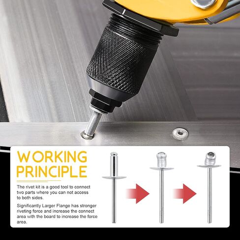 Hilitchi 60Pcs 3/16" x 1/2"- M4.8 x 13 x 16 Aluminum Pop Rivets, Large Flange Aluminum Blind Rivets, Large Head Tri-Fold Exploding Aluminum Mandrel Pop Rivets Tools in Saudi Arabia