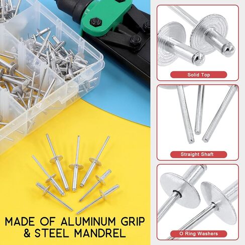 Hilitchi 60Pcs 3/16" x 1/2"- M4.8 x 13 x 16 Aluminum Pop Rivets, Large Flange Aluminum Blind Rivets, Large Head Tri-Fold Exploding Aluminum Mandrel Pop Rivets Tools in Saudi Arabia