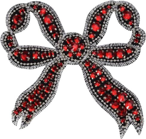 Rhinestone Knot Bow Patches Crystal Applique Bow Tie Patches for DIY Craft Clothes Decor Brooches 2 Pieces (White) in Saudi Arabia