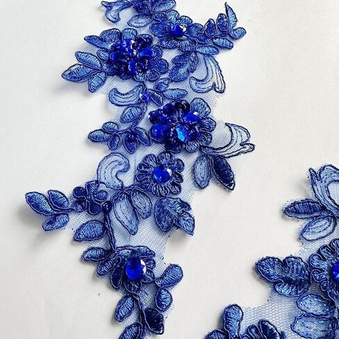 Fine Lace Fabric Patches Embroidered Rhinestones Trim Applique Decor Dress Decoration sew on Sequins Beads Accessory one Pair (deeppurple) in Kuwait