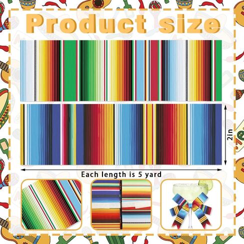 ALIBBON 4 لفات 20 ياردة 1 بوصة شريط Cinco de Mayo Ribbon Fiesta Ribbon المكسيكي Serape Ribbon لديكور الحفلات اليدوية اليدوية، شريط مكسيكي ملون من Grosgrain لتغليف الهدايا، مستلزمات صناعة الأقواس in Saudi Arabia