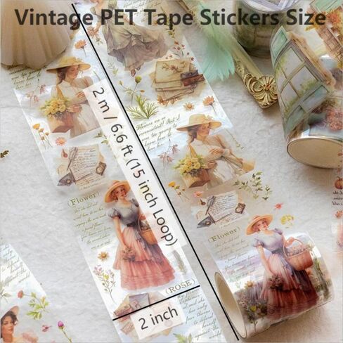ملصقات شريطية من Diuhofart Vintage PET، نافذة مقهى من القماش الكتاني للنساء على شكل زهرة، 6 لفات شريط زخرفي متنوع للحرف اليدوية، واليوميات، وسجلات القصاصات، ومستلزمات Bujo DIY in Kuwait
