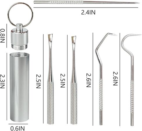 5 قطع 2 مجموعة من أعواد الأسنان المصنوعة من الفولاذ المقاوم للصدأ، أعواد أسنان معدنية محمولة قابلة لإعادة الاستخدام وحامل أعواد أسنان، متعددة الأشكال لإزالة أعواد الأسنان المعدنية، مثالية للنزهات الخارجية والتخييم والسفر in Kuwait