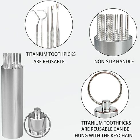 5 قطع 2 مجموعة من أعواد الأسنان المصنوعة من الفولاذ المقاوم للصدأ، أعواد أسنان معدنية محمولة قابلة لإعادة الاستخدام وحامل أعواد أسنان، متعددة الأشكال لإزالة أعواد الأسنان المعدنية، مثالية للنزهات الخارجية والتخييم والسفر in Kuwait