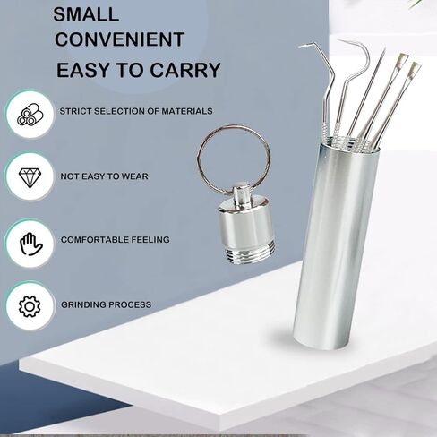 5 قطع 2 مجموعة من أعواد الأسنان المصنوعة من الفولاذ المقاوم للصدأ، أعواد أسنان معدنية محمولة قابلة لإعادة الاستخدام وحامل أعواد أسنان، متعددة الأشكال لإزالة أعواد الأسنان المعدنية، مثالية للنزهات الخارجية والتخييم والسفر in Kuwait