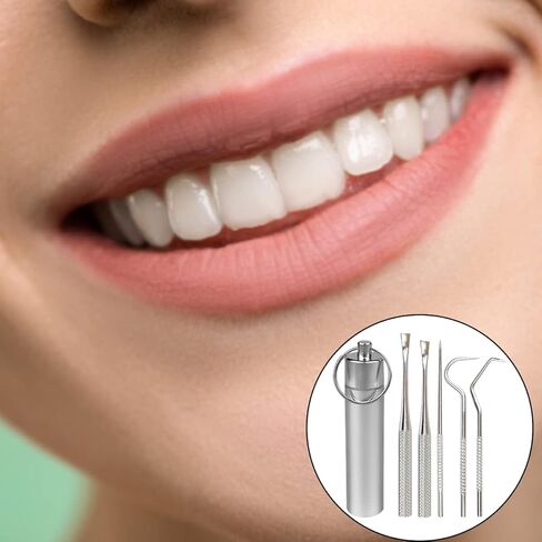 5 قطع 2 مجموعة من أعواد الأسنان المصنوعة من الفولاذ المقاوم للصدأ، أعواد أسنان معدنية محمولة قابلة لإعادة الاستخدام وحامل أعواد أسنان، متعددة الأشكال لإزالة أعواد الأسنان المعدنية، مثالية للنزهات الخارجية والتخييم والسفر in Kuwait