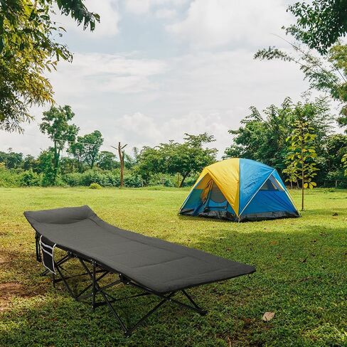 LIANTRAL Camping Cot for Adults with Cushion and Pillow, Portable Folding Bed for Sleeping, Supports 500 lbs, Lightweight Camping Cots for Outdoor Travel Camp Beach Vacation (Grey) in Kuwait