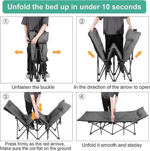 LIANTRAL Camping Cot for Adults with Cushion and Pillow, Portable Folding Bed for Sleeping, Supports 500 lbs, Lightweight Camping Cots for Outdoor Travel Camp Beach Vacation (Grey) in Kuwait