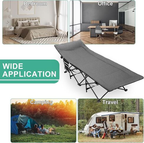 LIANTRAL Camping Cot for Adults with Cushion and Pillow, Portable Folding Bed for Sleeping, Supports 500 lbs, Lightweight Camping Cots for Outdoor Travel Camp Beach Vacation (Grey) in Kuwait