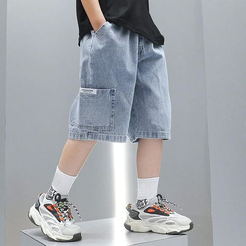 Verdusa Boy's Elastic Waist Wide Leg Casual Loose Denim Shorts with Pockets in Saudi Arabia
