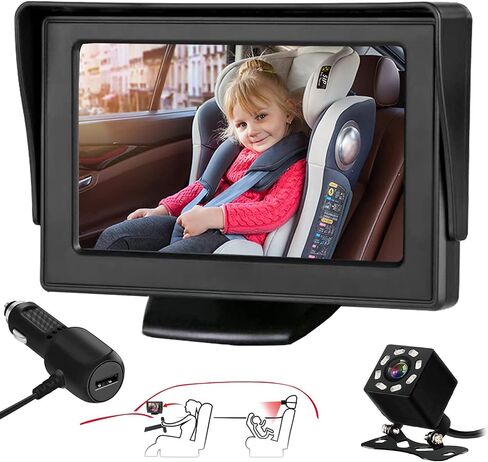 Baby Car Mirror, Baby Car Camera Monitor with 4.3'' HD Night Vision Display and The Car Seat Camera for Baby Rear Facing with Wide Clear View to Easily Observe The Baby's Move While Driving, SAMFIWI in Saudi Arabia