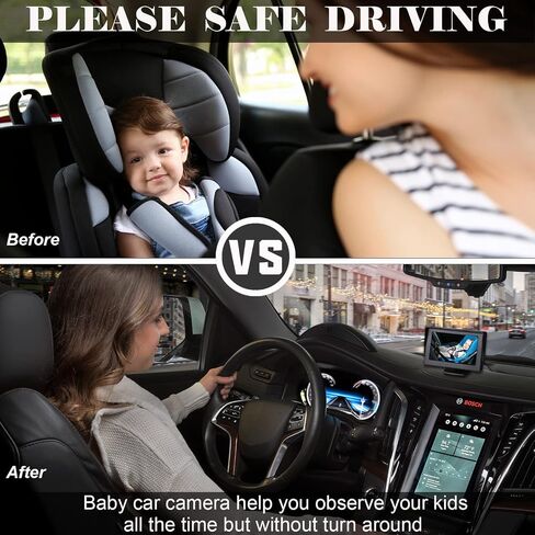 Baby Car Mirror, Baby Car Camera Monitor with 4.3'' HD Night Vision Display and The Car Seat Camera for Baby Rear Facing with Wide Clear View to Easily Observe The Baby's Move While Driving, SAMFIWI in Saudi Arabia