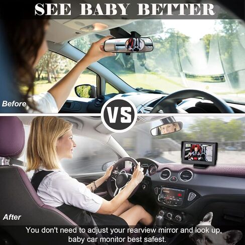 Baby Car Mirror, Baby Car Camera Monitor with 4.3'' HD Night Vision Display and The Car Seat Camera for Baby Rear Facing with Wide Clear View to Easily Observe The Baby's Move While Driving, SAMFIWI in Saudi Arabia