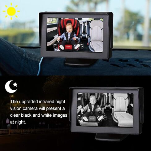 Baby Car Mirror, Baby Car Camera Monitor with 4.3'' HD Night Vision Display and The Car Seat Camera for Baby Rear Facing with Wide Clear View to Easily Observe The Baby's Move While Driving, SAMFIWI in Saudi Arabia