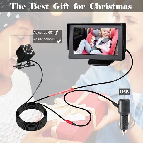 Baby Car Mirror, Baby Car Camera Monitor with 4.3'' HD Night Vision Display and The Car Seat Camera for Baby Rear Facing with Wide Clear View to Easily Observe The Baby's Move While Driving, SAMFIWI in Saudi Arabia
