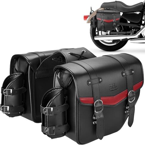 KEMIMOTO Motorcycle Saddle Bags, Leather Motorcycle Saddlebags, Waterproof Saddlebags With Cup Holder, 18L Capacity Powersports Scooter Saddle Bags Compatible with Softail Dyna Road King Universal in Saudi Arabia