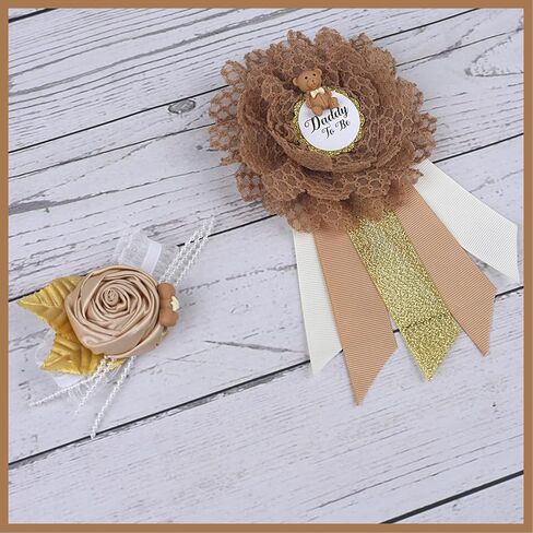 تيدي بير الأمومة وشاح حزام الصدار دبوس مجموعة الأم لتكون وشاح استحمام الطفل وشاح حزام البطن الأب ليكون الصدار البني تيدي تذكار الحمل صور الدعائم الجنس تكشف الدب الطفل دش الزينة in Kuwait