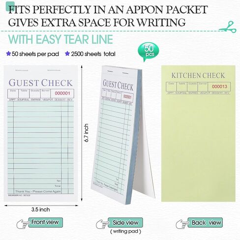 Qilery 54 Pieces Waitress Accessories Set Includes 50 Server Note Pads with Carbon Copy 2 Aluminum Restaurant Ticket Holder and 2 Receipt Holder Bill Fork for Restaurant Kitchen Waiter Waitress in Saudi Arabia