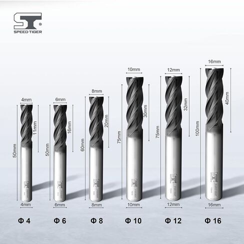 مطحنة نهاية مربعة من كربيد الحبوب الدقيقة من SPEED TIGER - 4 فلوت - 10 مم 75 لتر (قطعة واحدة، 10 مم) - لطحن سبائك الفولاذ والفولاذ الصلب والمعادن والمزيد - مجموعات قطع مطحنة لأصحاب الأعمال اليدوية والمحترفين in Saudi Arabia
