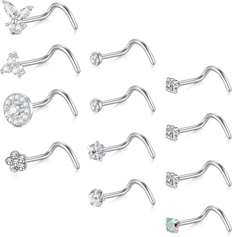 Briana Williams Nose Studs Nose Rings for Women 18G 20G Corkscrew Nose Ring Stainless Steel Nose Screw Studs Nose Rings Studs Surgical Steel Nostril Nose Piercing Jewelry in Saudi Arabia