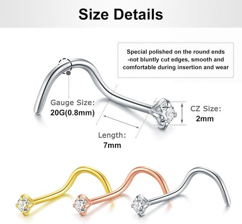 Briana Williams Nose Studs Nose Rings for Women 18G 20G Corkscrew Nose Ring Stainless Steel Nose Screw Studs Nose Rings Studs Surgical Steel Nostril Nose Piercing Jewelry in Saudi Arabia