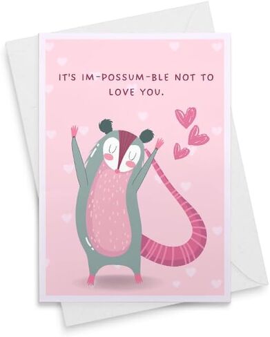 It's Im-Possum-ble Not to Love You Valentine's Day Card | Watercolor Possum Card | Possum Valentine's Day Card | Funny Valentine's Day Card [00653] in Saudi Arabia