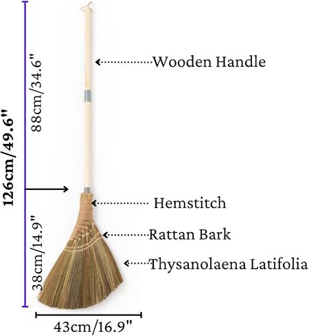 BMart Home Natural Whisk Sweeping Hand Handle Broom 50 inch Length- Vietnamese Straw Soft Broom for Cleaning Indoor-Outdoor, Sofa, Car Hood, Decoration Items (Natural) in Saudi Arabia