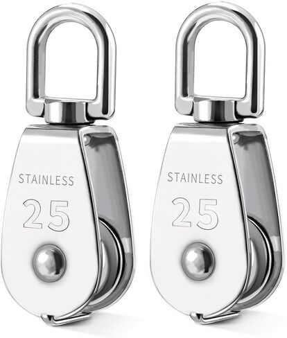 Davias 2Pcs 25MM Single Pulley Block in 304 Stainless Steel M25 Pulley Roller Loading 400kg - Silver in Saudi Arabia