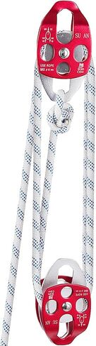 VEVOR Twin Sheave Block and Tackle 7/16-1/2 Inch 100-200 Feet Twin Sheave Block with Braid Rope 30-35KN 6600-7700LBS Double Pulley Rigging for Rescue Tree Climbing in Saudi Arabia