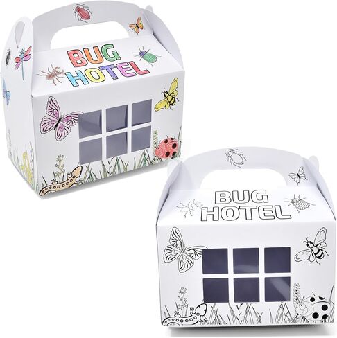 Gift Boutique 24 Pack Bug Hotel Color Your Own Cardboard Box for Bugs Catchers Critters Collection & Insect Research Gable Box Container with Window for Kid School Garden Crafts Supplies Party Favor in Saudi Arabia