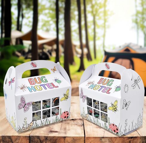 Gift Boutique 24 Pack Bug Hotel Color Your Own Cardboard Box for Bugs Catchers Critters Collection & Insect Research Gable Box Container with Window for Kid School Garden Crafts Supplies Party Favor in Saudi Arabia