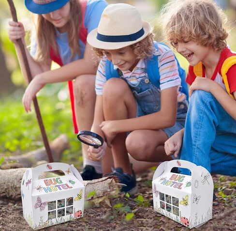 Gift Boutique 24 Pack Bug Hotel Color Your Own Cardboard Box for Bugs Catchers Critters Collection & Insect Research Gable Box Container with Window for Kid School Garden Crafts Supplies Party Favor in Saudi Arabia