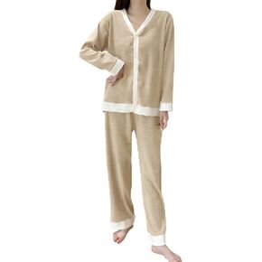 طقم بيجامة نسائي مكون من قطعتين بأكمام طويلة وأزرار سفلية، ملابس نوم كاجوال شتوية، ملابس نوم ناعمة in Kuwait