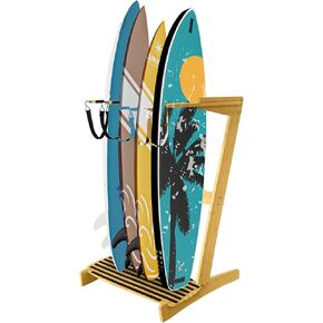 TWO STONES Vertical Surfboard Rack | Surfboard Stand - Surf Rack of Free Wall Mount, Freestanding Surf Board Holder for Shortboard, Paddleboard, Snowboard, Skateboard, Ski and Wakeboard(4 Boards) in Kuwait
