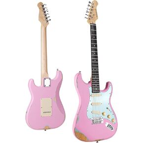 BAHAMUT 39" Solid Body Electric Guitar, Guitarra Eléctrica with Red&Blue California Coastline Style Relic Finish, Canadian Maple Neck&Purpleheart Fingerboard, SSS Pickups&Locking Tremolo Bridge in Kuwait