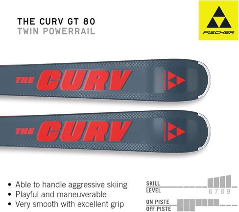 FISCHER Men's The Curv GT 80 Durable Lightweight Playful Maneuverable Smooth Grip Alpine All Mountain Winter Sports Snow Skis with RSW 11 GW Powerrail Brake 85 [G] Bindings Included in Saudi Arabia